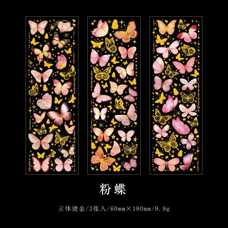 3 Sheets Glitter Butterfly Stickers Waterproof Decorative Decals for Journaling Laptop Scrapbooking Journal Planner