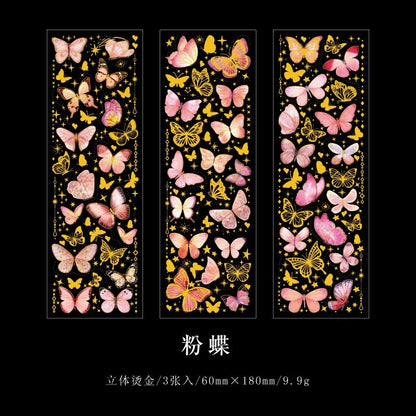 3 Sheets Glitter Butterfly Stickers Waterproof Decorative Decals for Journaling Laptop Scrapbooking Journal Planner