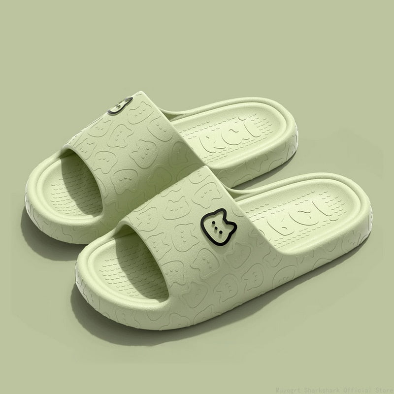 Cute Cat Print Women Slippers Home Indoor Slides Men Women Flat Slippers Cartoon Non-Slip Outdoor Beach Slides Shoes Shower