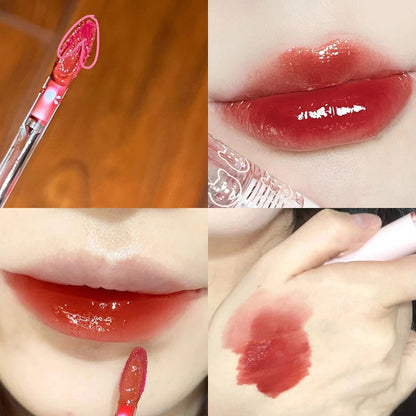 Little Bear Crystal Frozen Strawberry Glossy Lip Glaze Mirror Whitening Nude Doodle Lip Korean Makeup y2k Cosmetics Lipsticks