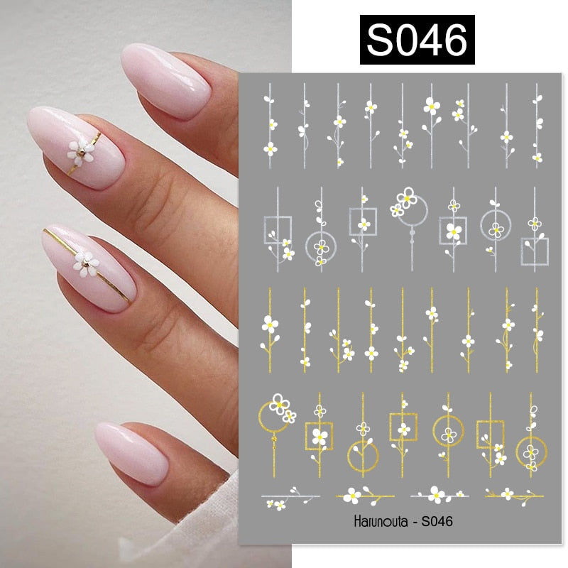 Harunouta Simple Flowers 3D Nail Stickers Gold Heart French Tip Lines Leopard Print Design Adhesive Sliders Manicure Nail Decals