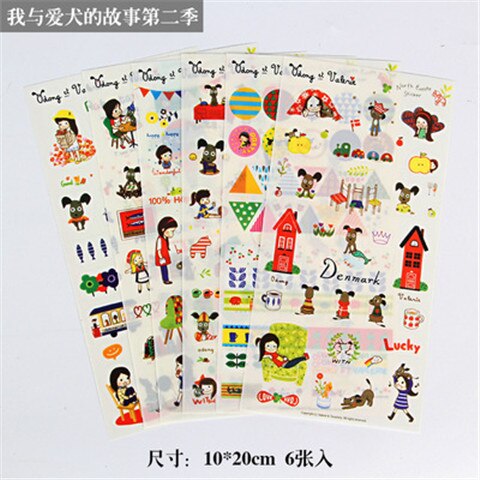 6pcs/lot  Waterproof Cartoon Cute Transparent Diy Decoration Stickers Korea Hand Account Stickers Kawaii Plastic Cup Stickers