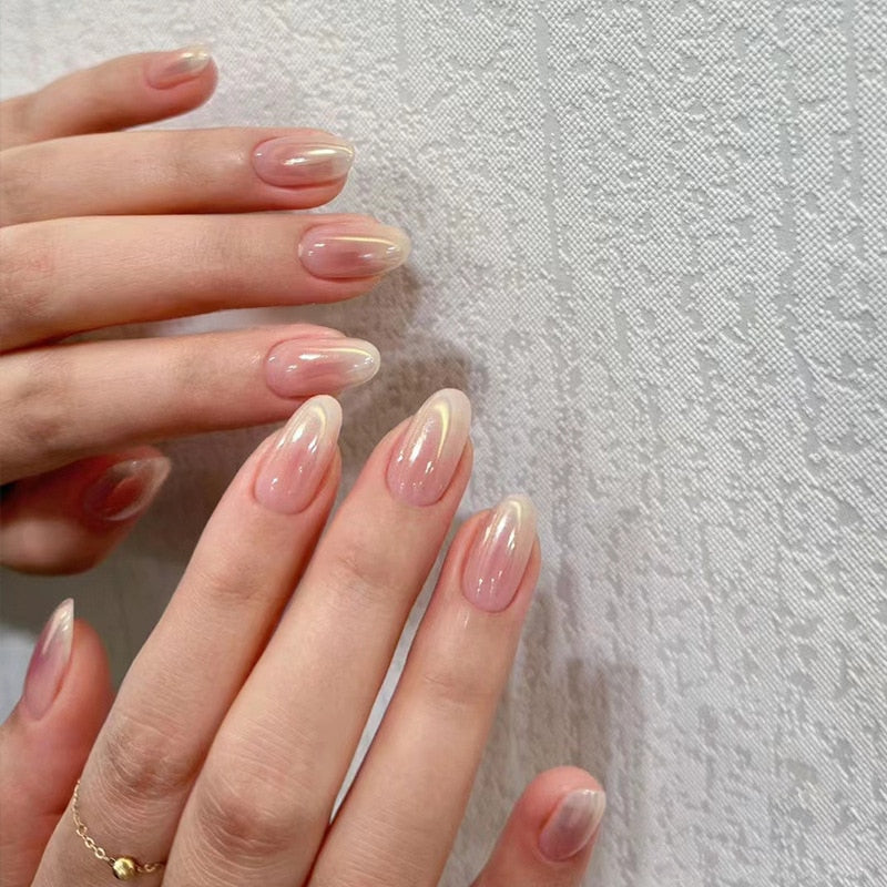 24PCS/box Mid-length  stiletto nail tips Gradients wear full cover paragraph fashion Manicure patch false fingernails for girls