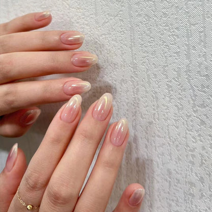 24PCS/box Mid-length  stiletto nail tips Gradients wear full cover paragraph fashion Manicure patch false fingernails for girls