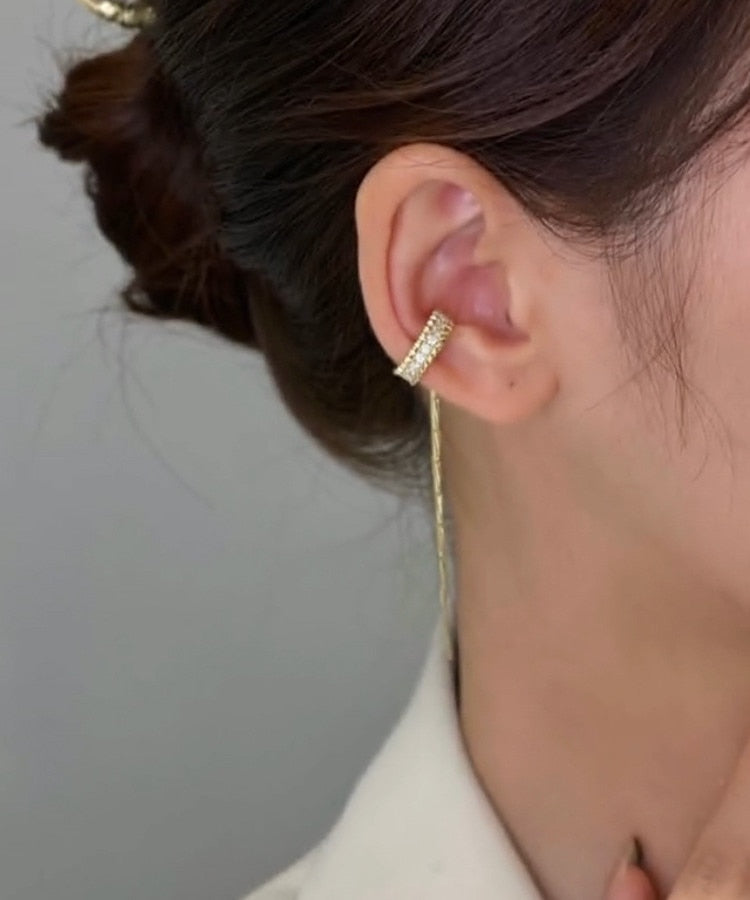 Korean Elf Butterfly Ear Cuff Without Piercing Clip Earrings for Women Elegant Sparkling Zircon Crystal Ear Clip Wedding Jewelry
