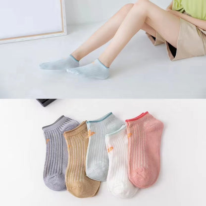 5 Pairs Socks Sets Women Elegant Retro Polyester Cotton Low Tube Women Socks Breathable Japanese Style Casual Cotton Short Sock
