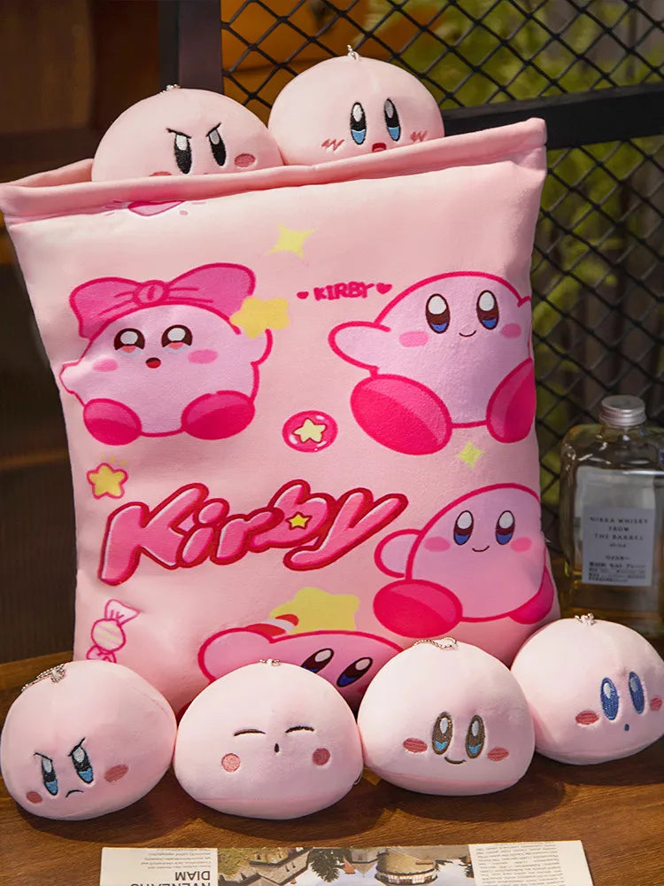 Pink Kirby Game Figures A Plushie Bag With 6 Pendant Dolls Pudding Pillow Toy Stuffed Animals Kawaii Plush Cushion For Gift