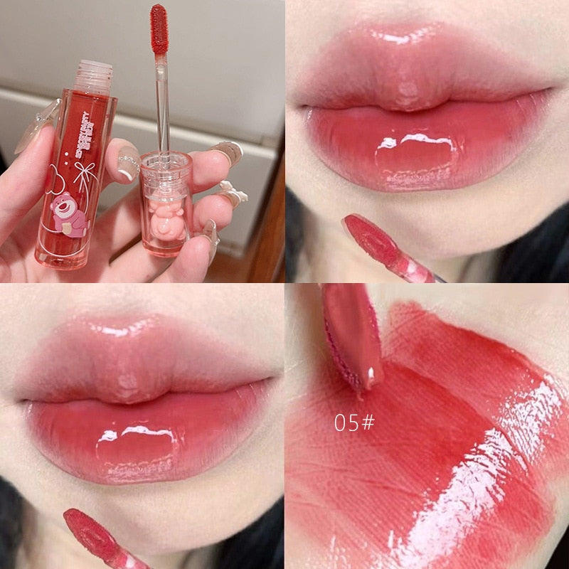 Little Bear Crystal Frozen Strawberry Glossy Lip Glaze Mirror Whitening Nude Doodle Lip Korean Makeup y2k Cosmetics Lipsticks