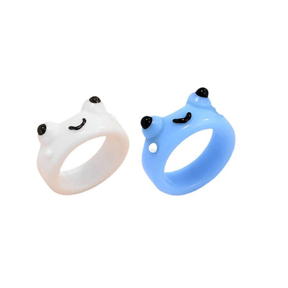 2Pc Cute Frog Rings Lover Polymer Clay Resin Acrylic Rings for Women Girls Couple Travel Ring Summer Fashion Animal Jewelry Gift