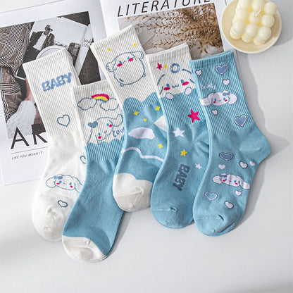 Sanrio Cinnamoroll Cardong Cartoon Girl Heart Autumn and Winter In The Tube Cartoon Socks Every Match Cute Blue Girl Wind