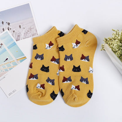 Cartoon Animal Cat Print Cute Women's Socks Japanese Style Kawaii Long Socks Casual Harajuku Streetwear Cotton Soft Crew Socks