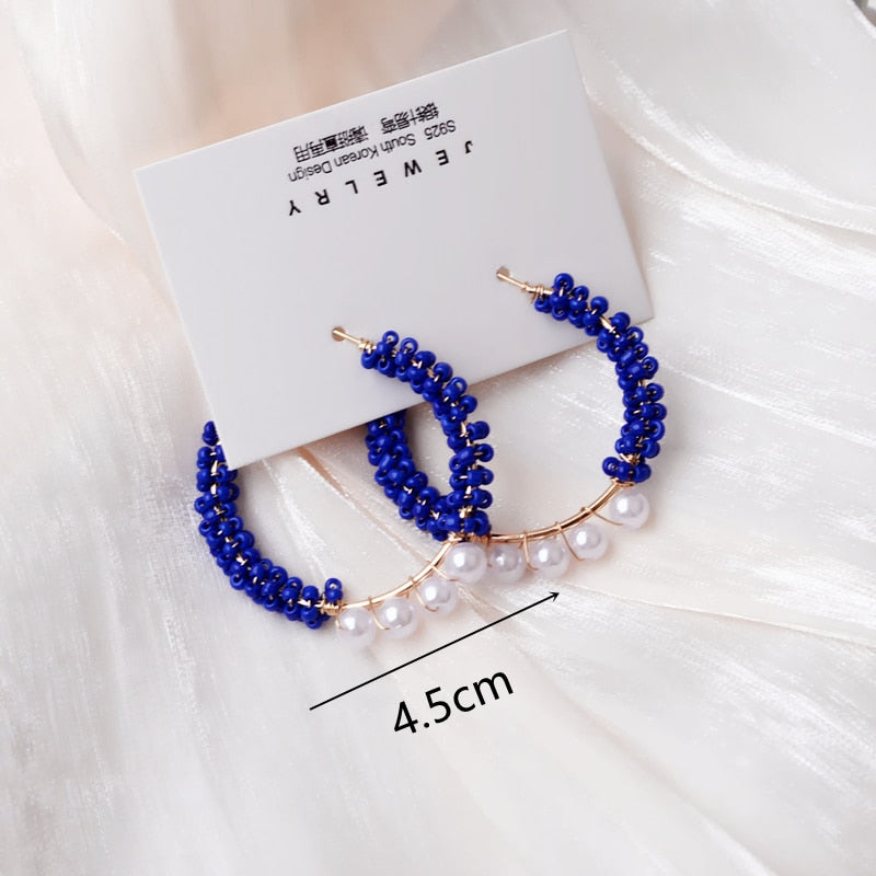 New Blue Color Dangle Earring for Women Round Metal Flower Leaf Crystal Gem Star Brincos Sweet Wedding Party Jewelry Xmas Gift