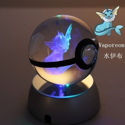 Pokémon Crystal Poké Ball: Pikachu Charizard Eevee Mew Mewtwo Bulbasaur Squirtle Jolteon Charmander Snorlax Dragonite LED Night Light Base Display Model Gift