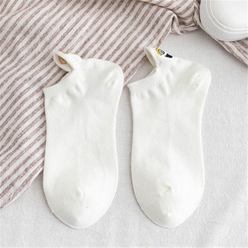 Women Cute Cartoon Expression Short Ankle Socks Happy Fashion Girls Funny Eared Lovers' Cotton Sokken Dropship