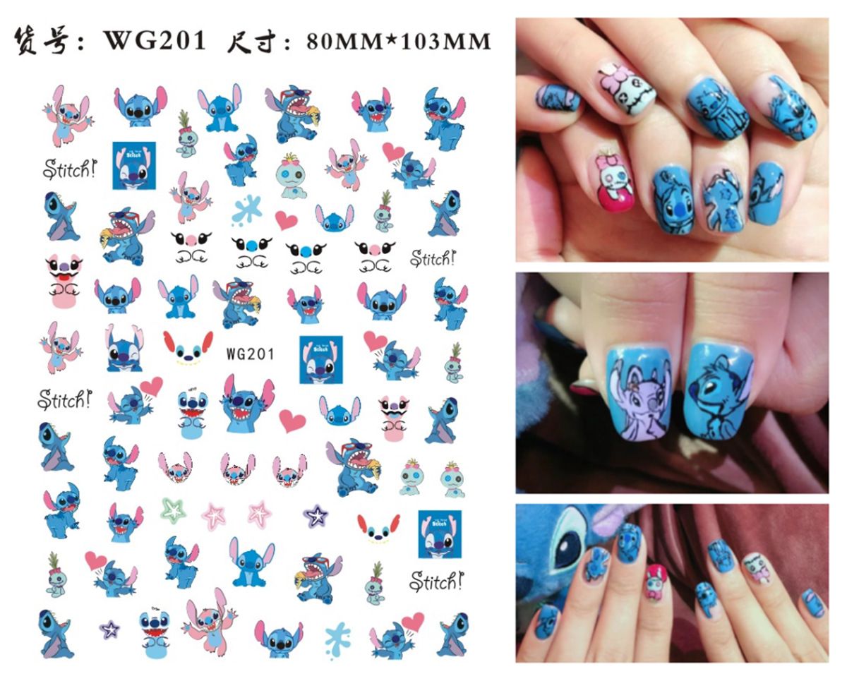 Cute Anime Character Series Nail Stickers Nail Art Supplies Disney Mickey Stitch Donald Duck 3D Stickers Nail Art Decorations