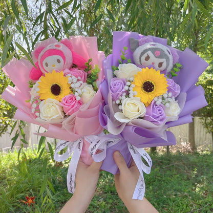 Sanrio Bouquet Kuromi Plush Toy Flowers My Melody Cinnamoroll Hello Kitty Stuffed Animals Cat Box Graduation Girlfriend Wife Valentine's Day Gift