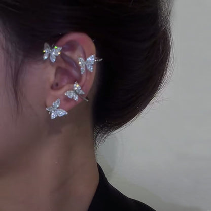 Korean Elf Butterfly Ear Cuff Without Piercing Clip Earrings for Women Elegant Sparkling Zircon Crystal Ear Clip Wedding Jewelry