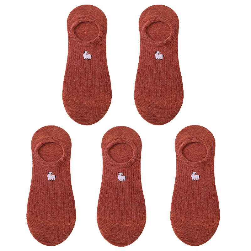 5 pairs of 10 pieces Spring fashion socks Women cartoon animal embroidery cotton Women's socks Casual sports funny ankle socks