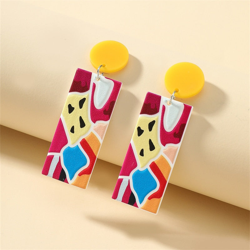 New Pattern Earring New Retro FlowerContrast Color Square Earrings Acrylic Simple Candy Color Earrings Pendientes Piercing