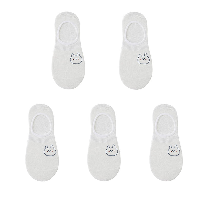Women's cotton ankle socks, socks designed by rabbits, cows, hearts, warm and informal animals, 5 pairs of 10 pieces
