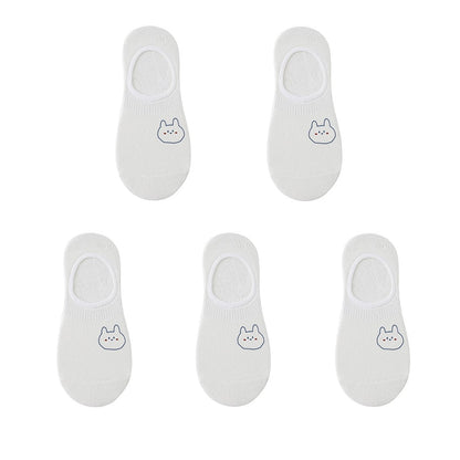Women's cotton ankle socks, socks designed by rabbits, cows, hearts, warm and informal animals, 5 pairs of 10 pieces