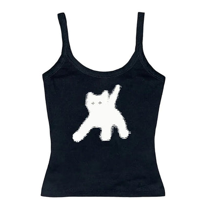 Y2k Crop Top Women Harajuku T Shirts Gothic Cute Cat Print Harajuku Streetwear Graphic Slim Tee Kawaii Summer Femme Clothes