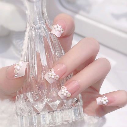 24Pcs Ballerina False Nails with Glue Short Nail Beauty Tools Press on Fake Nails Full Cover Artificial Nails Tips Manicure