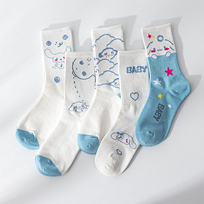 Sanrio Cinnamoroll Cardong Cartoon Girl Heart Autumn and Winter In The Tube Cartoon Socks Every Match Cute Blue Girl Wind