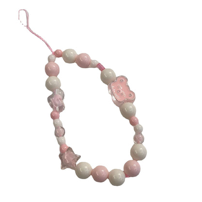 Fashion Pink Acrylic Bear Beaded Mobile Phone Chain For Women Girls Jewelry Trend Cute Lanyard Female Charm Accessories