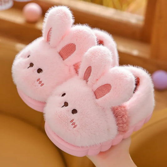 New Children's Cartoon Animals Heel Wrap Plush Slippers Soft Sole Non-slip Winter Warm Baby Boys Girls Indoor Home Cotton Shoes