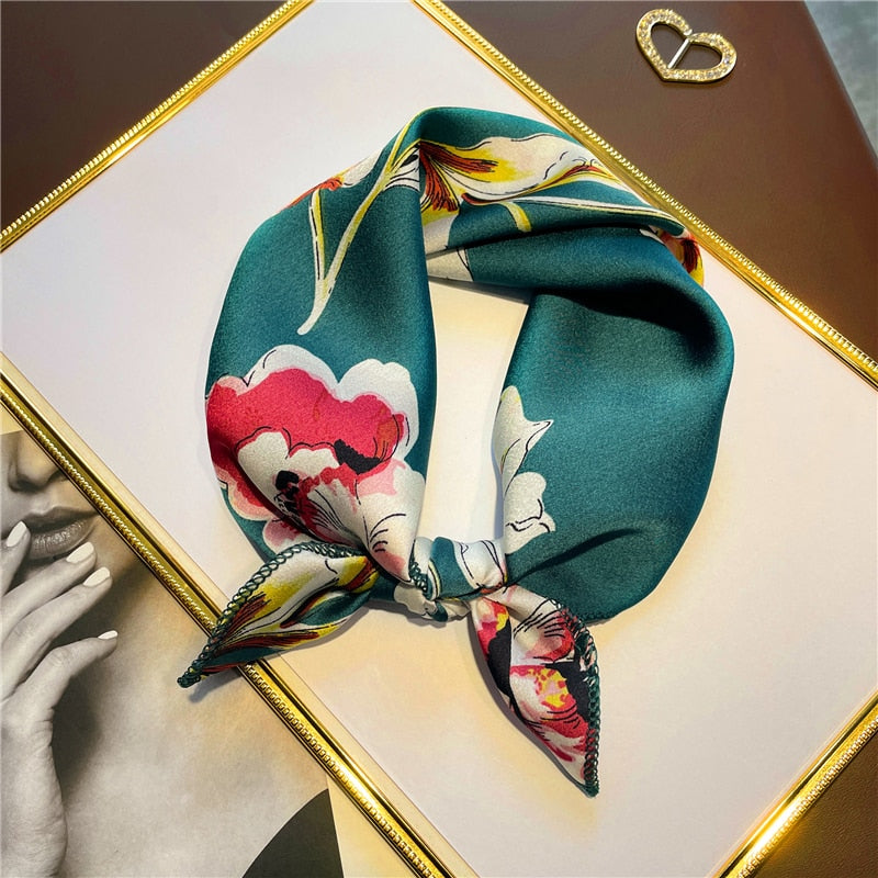 Women Small Satin Silk Scarf Square Print Wrap Foulard Femme Handkerchief Bandana Neck Hair Skinny Tie Scarves Shawls