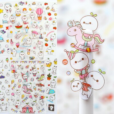 6pcs/lot  Waterproof Cartoon Cute Transparent Diy Decoration Stickers Korea Hand Account Stickers Kawaii Plastic Cup Stickers
