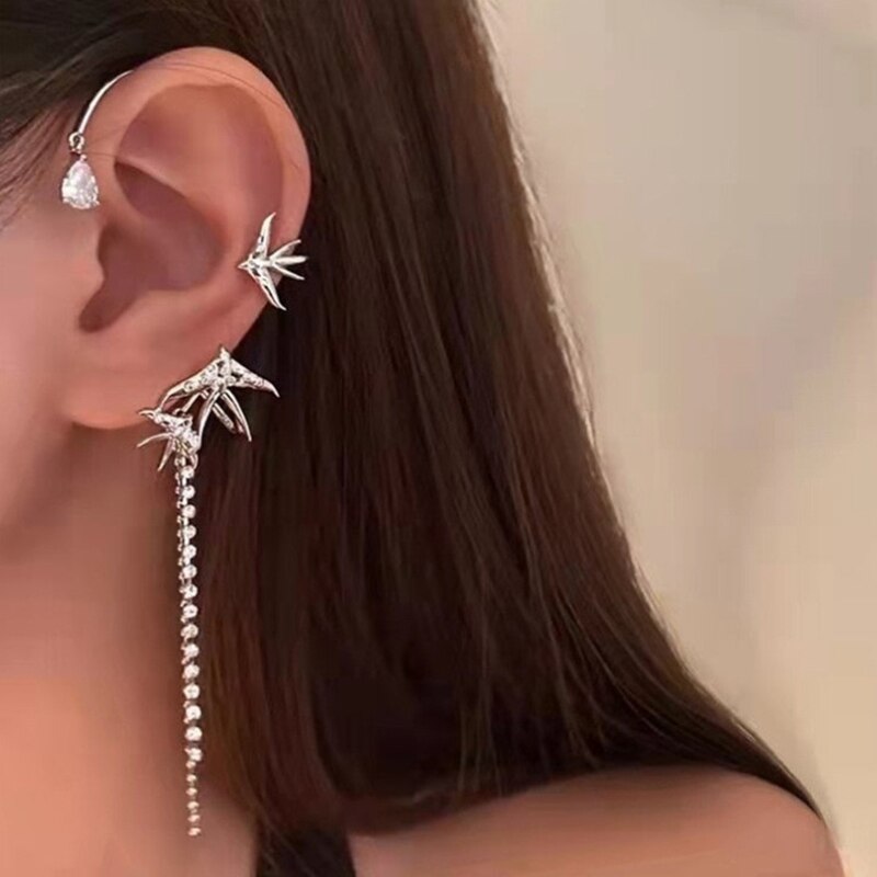 1 Pc Chic Elf Ear Cuff Maple Leaf Hollowed Zircon Leaf Cosplay Fairy Earring Clips for Women Girls Wedding Ear Cuff Jewelry
