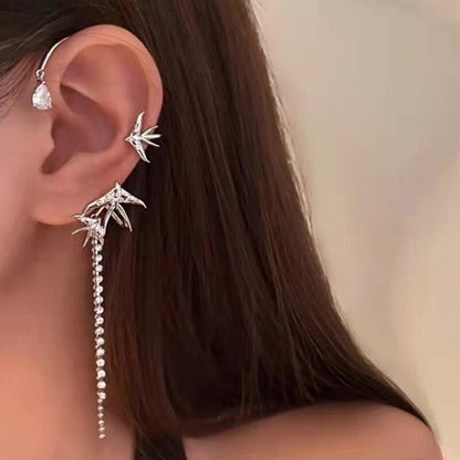 1 Pc Chic Elf Ear Cuff Maple Leaf Hollowed Zircon Leaf Cosplay Fairy Earring Clips for Women Girls Wedding Ear Cuff Jewelry
