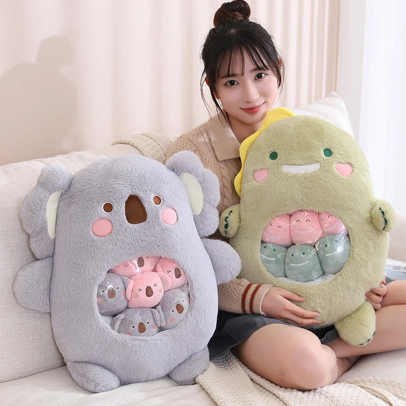 6Pcs Small Toys Inside Cute Cartoon Animals Plush Pillow Soft Stuffed Sofa Cushion Homdecor Pillow