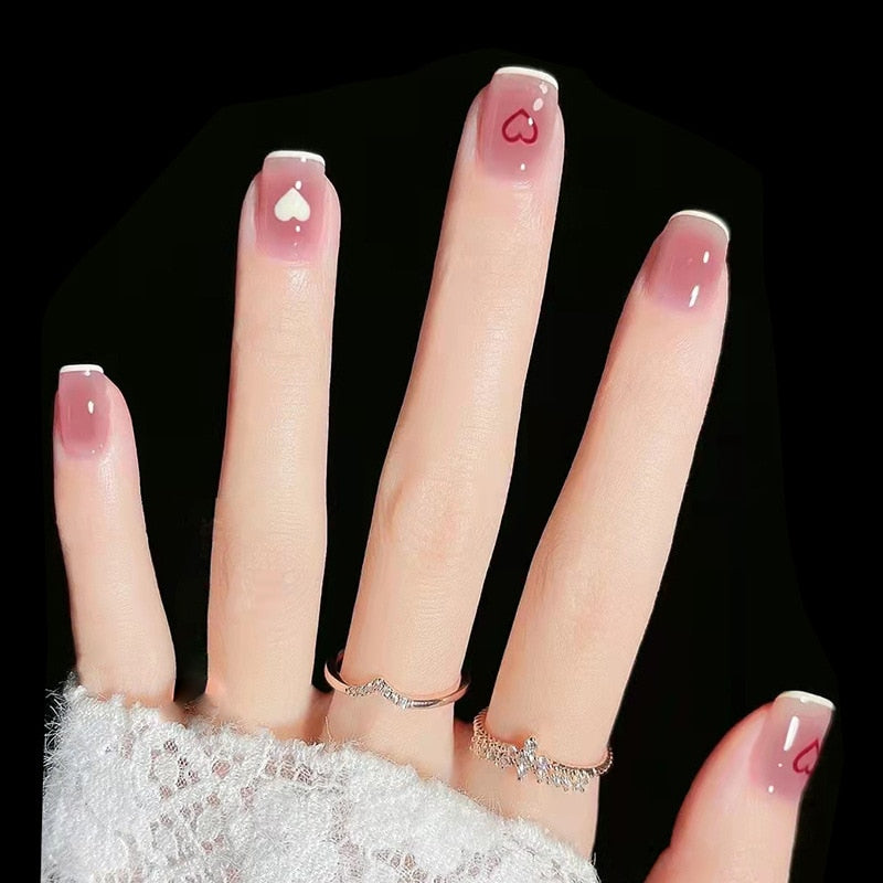 24Pcs Ballerina False Nails with Glue Short Nail Beauty Tools Press on Fake Nails Full Cover Artificial Nails Tips Manicure