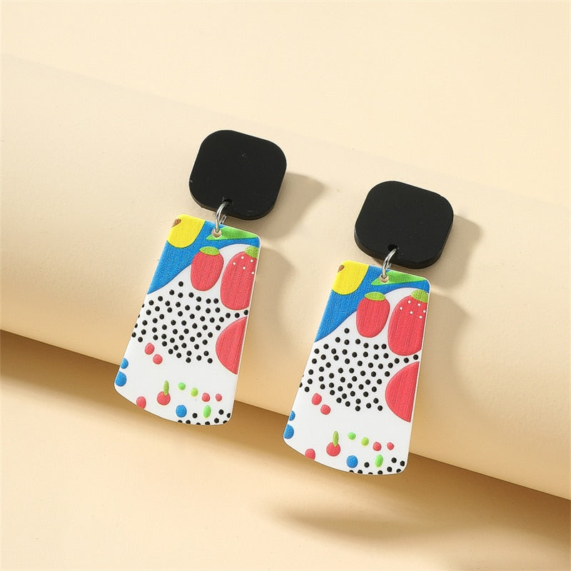 New Pattern Earring New Retro FlowerContrast Color Square Earrings Acrylic Simple Candy Color Earrings Pendientes Piercing