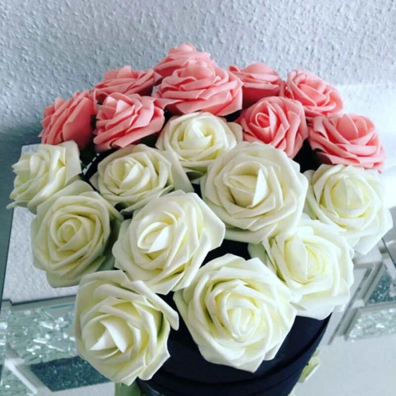 10/20/30 Heads 8CM Artificial PE Foam Rose Flowers Bride Bouquet Flower For Wedding Party Decorative Scrapbooking DIY Flower