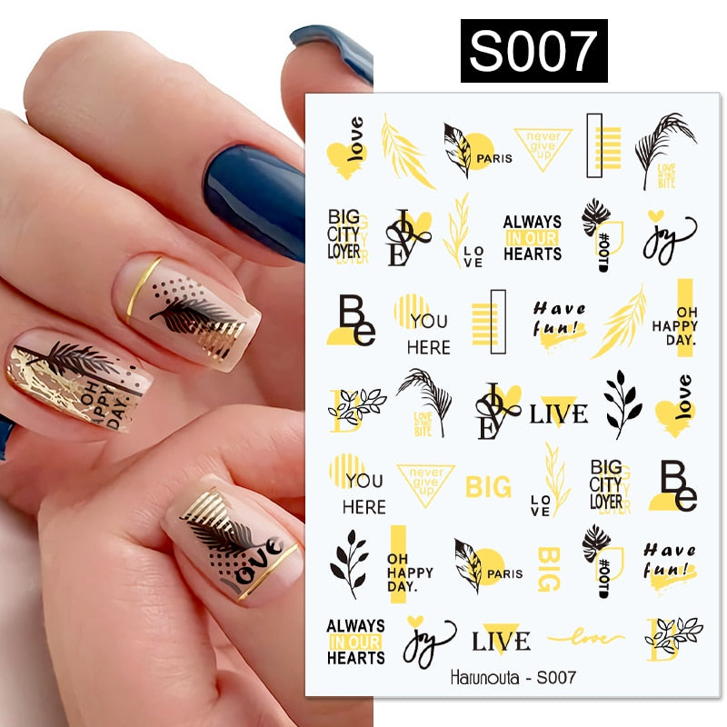 Harunouta Simple Flowers 3D Nail Stickers Gold Heart French Tip Lines Leopard Print Design Adhesive Sliders Manicure Nail Decals