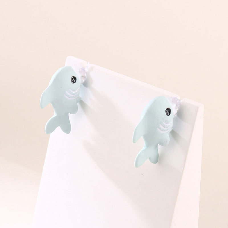 Kawaii Dinosaur T-Rex Stud Earrings: Cute Cartoon Animal Little Dog Whale Hippo Baby Shark Bite Ear Clay Jewelry Funny Gift