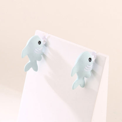 Kawaii Dinosaur T-Rex Stud Earrings: Cute Cartoon Animal Little Dog Whale Hippo Baby Shark Bite Ear Clay Jewelry Funny Gift