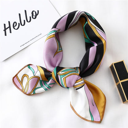 Women Small Satin Silk Scarf Square Print Wrap Foulard Femme Handkerchief Bandana Neck Hair Skinny Tie Scarves Shawls