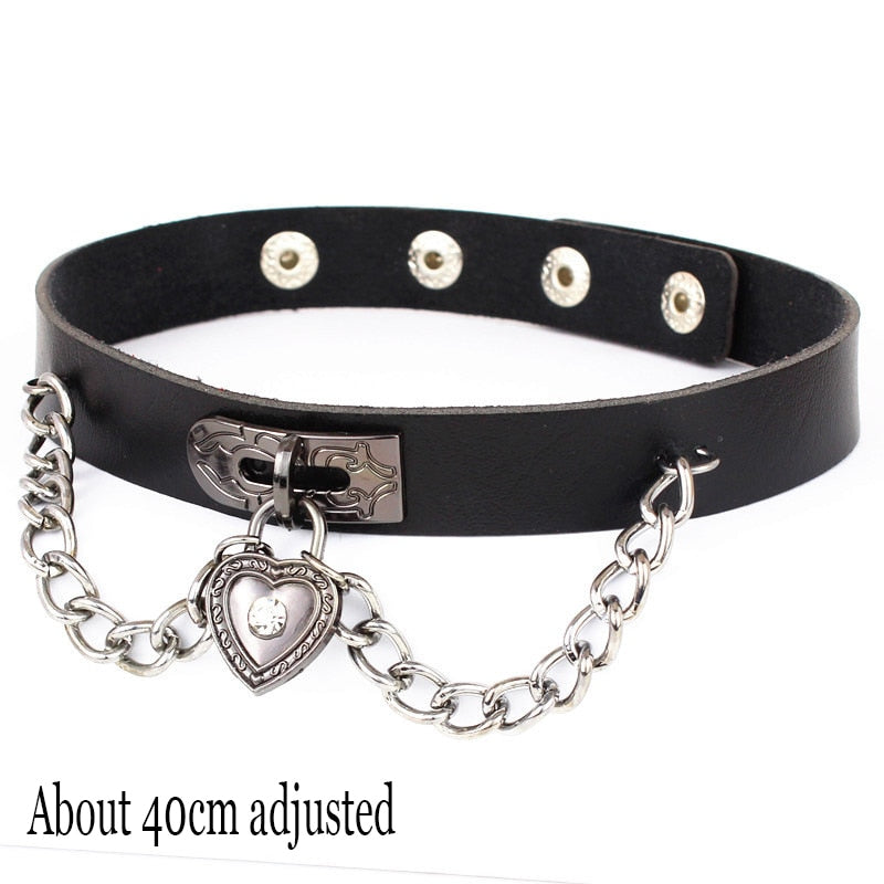 New Harajuku PU Leather Chain Heart Pendant Necklaces Women Men Punk Neck Gothic Black Pink Choker Necklace Cool Collar