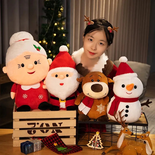 Christmas Stuffed Animals 23cm Reindeer Plush Toy Snowman Santa Plushies Mrs. Claus Soft Dolls Kids Children Home Decor Gifts