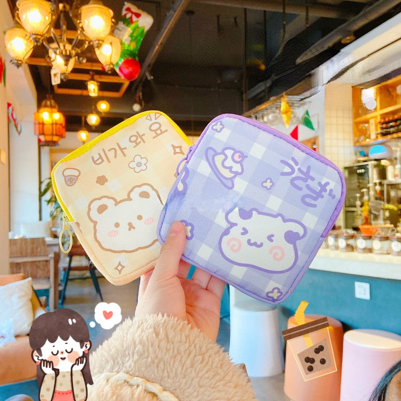 Cute Large Capacity Sanitary Napkin Storage Bags Cartoon Rabbit Bear Girls Physiological Period Tampon Organiser Bag Mini Bag