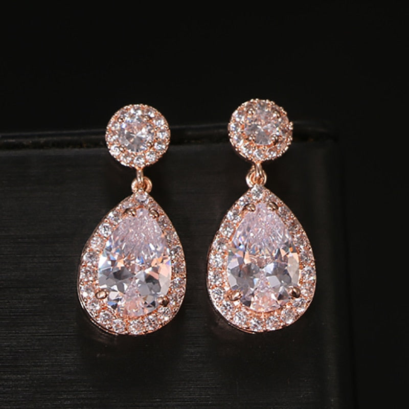 Luxury Zircon Wedding Long Dangle Earrings with Round Water Drop Elegant CZ Earrings for Women Bridal Wedding Jewelry Dress