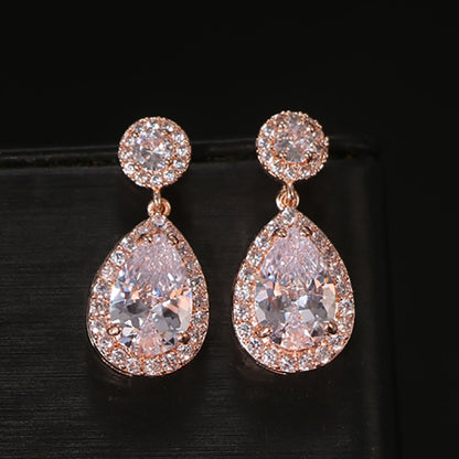 Luxury Zircon Wedding Long Dangle Earrings with Round Water Drop Elegant CZ Earrings for Women Bridal Wedding Jewelry Dress