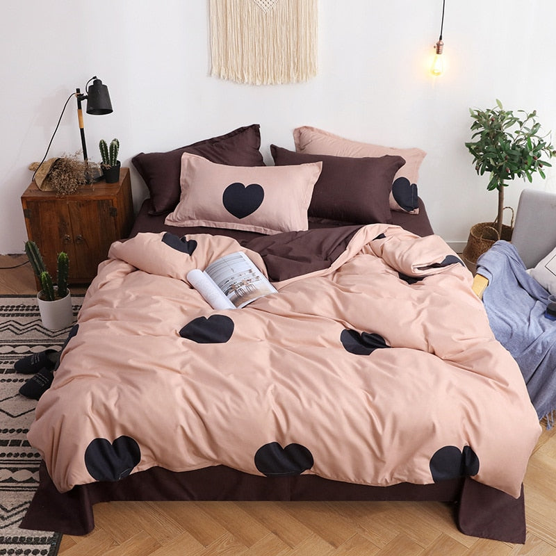 Ins Pink Strawberry Cute Cartoon Fruit Bedding Set Duvet Cover Soft Queen King Size Flat Bed Sheet Quilt Cover Pillowcase Kawaii