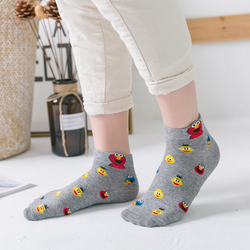 Women Cute Cartoon Expression Short Ankle Socks Happy Fashion Girls Funny Eared Lovers' Cotton Sokken Dropship