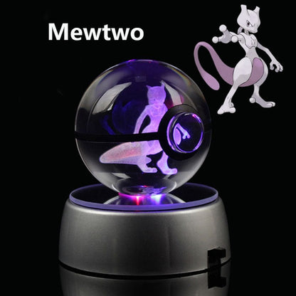 Pokémon Crystal Poké Ball: Pikachu Charizard Eevee Mew Mewtwo Bulbasaur Squirtle Jolteon Charmander Snorlax Dragonite LED Night Light Base Display Model Gift